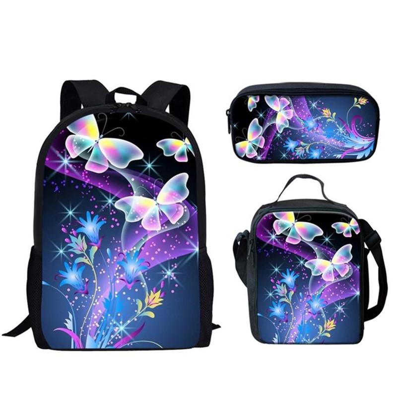 Classico Popolare Bellissimo Farfalla Animale Stampa 3D 3pz/Set alunno Zaini Scolastici Zaino Daypack per Laptop Zaino Borsa Pranzo Astuccio