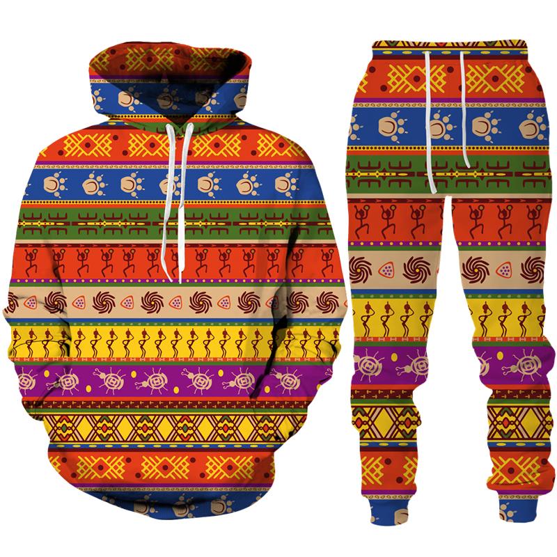 Frühling Herbst Afrikanischer Stil 3D Druck Trainingsanzug Set Mann Frau Hoodie + Hose 2-teilige Sets Dashiki Ethnisch Lässig Pullover Streetwear