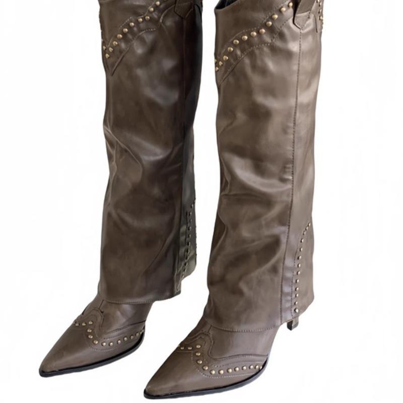 Retro Rivet Tall Pants Boots Short Boots Women's Boots Versatile Western Cowboy Boots Long Boots British Knight Boots