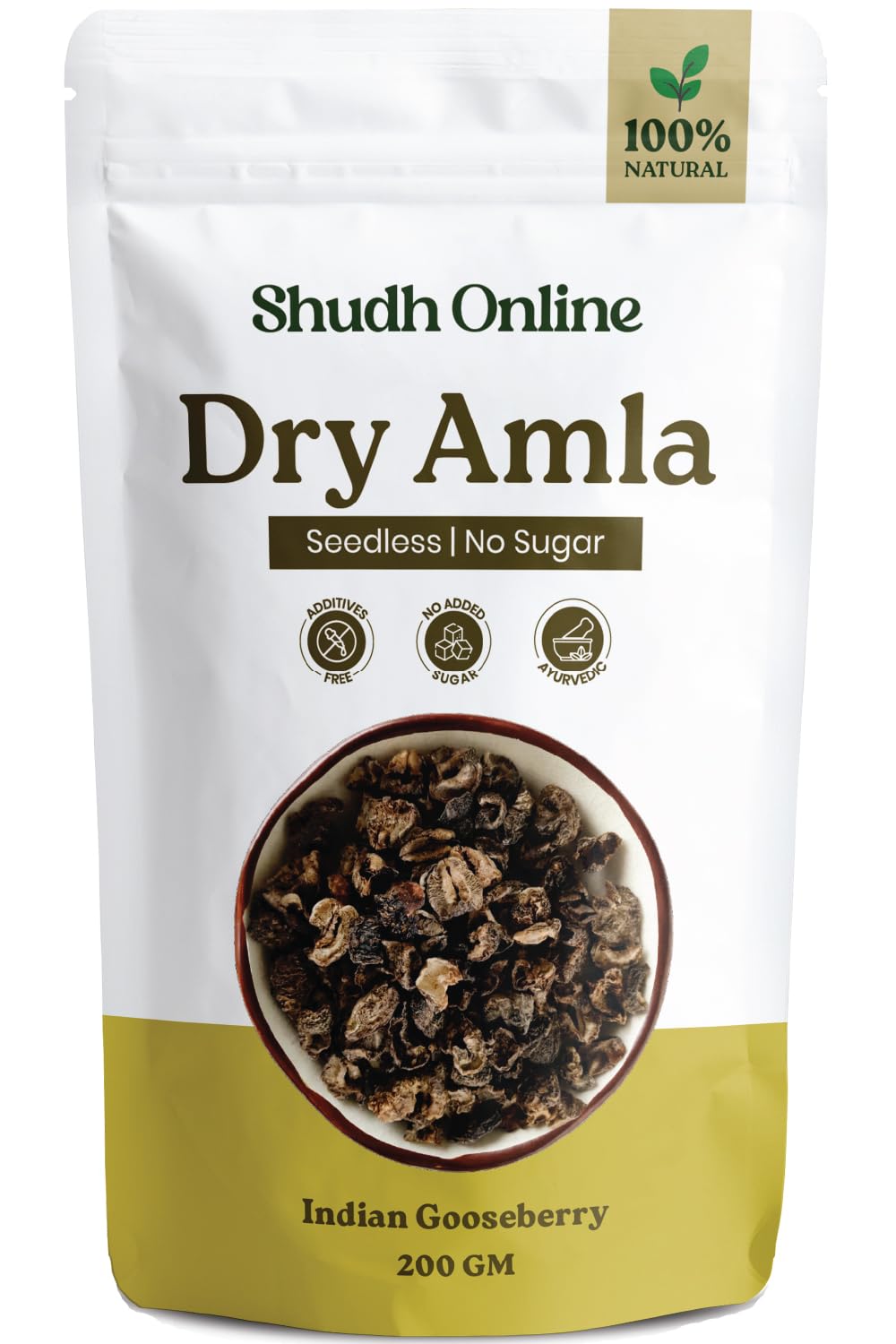 Shudh Online Dry Amla for Eating, Dried Amla Candy without Sugar for Hair (200 grams) (Saboot, No salt) Gooseberry Fruit Pieces, Pachan Amala, Pacha