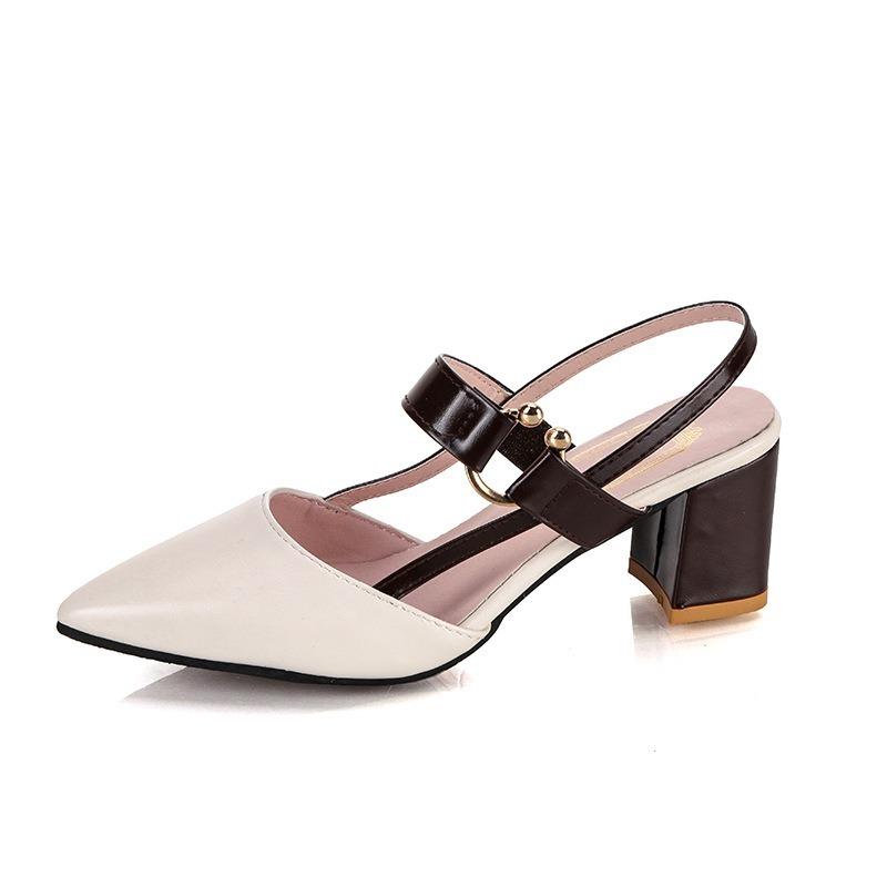 Damen-Sandalen mit spitzer Zehenpartie und hohem Absatz, modische Slingback-Schuhe in einfarbiger Ausführung, vielseitige mittelhohe Absätze