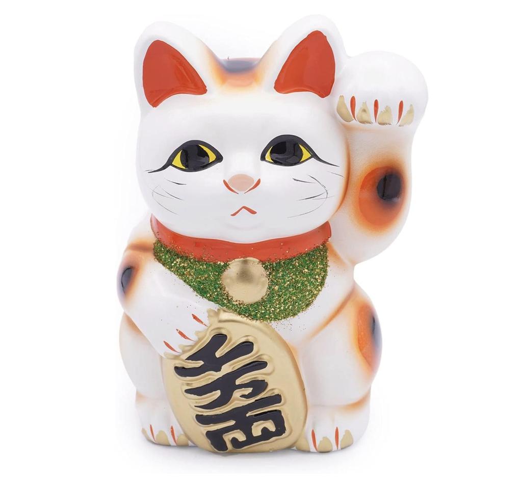 Tokoname Ware White Maneki Neko Left Hand 16cm Made in Japan