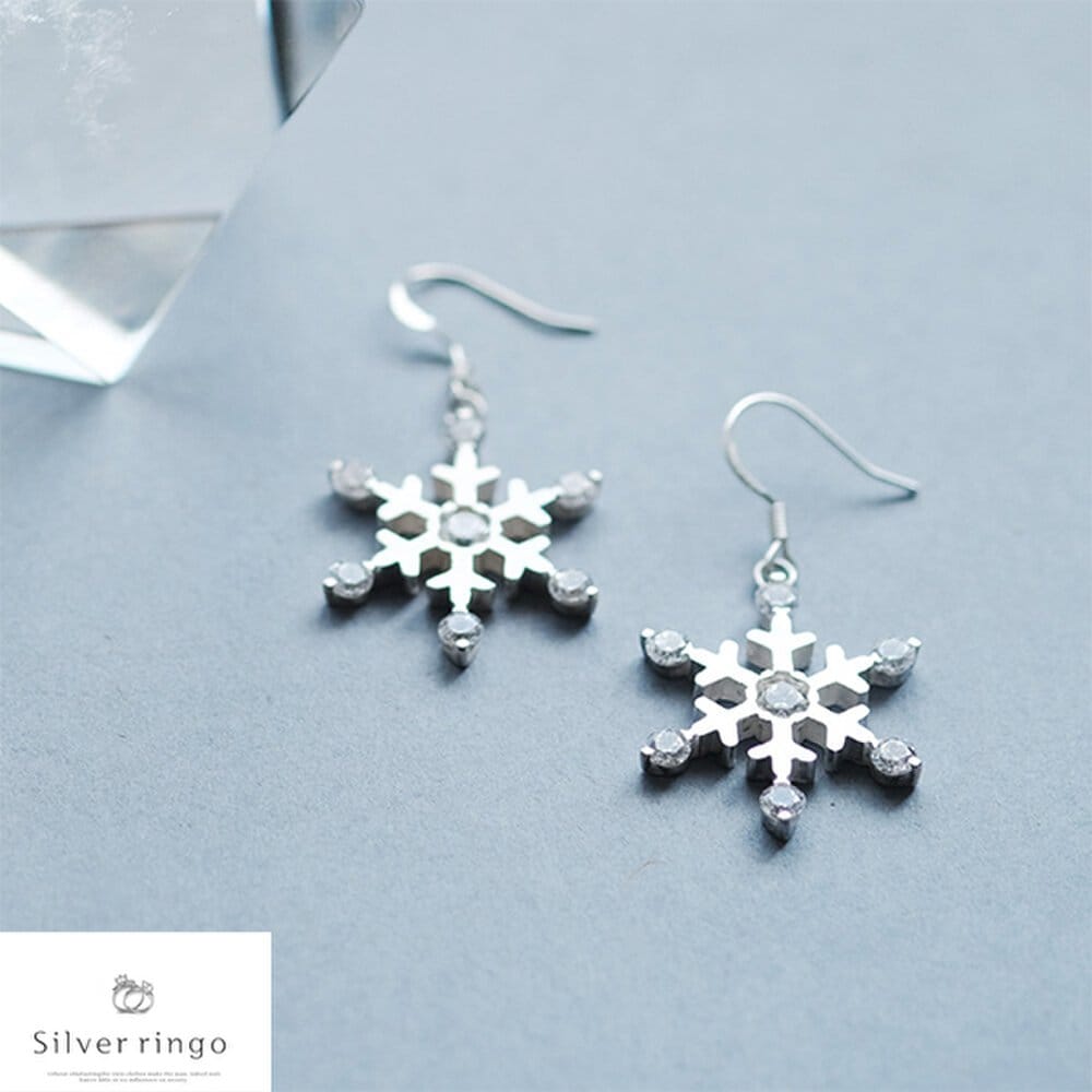 925 Silver Snowflake Earrings Snow Crystal Hook