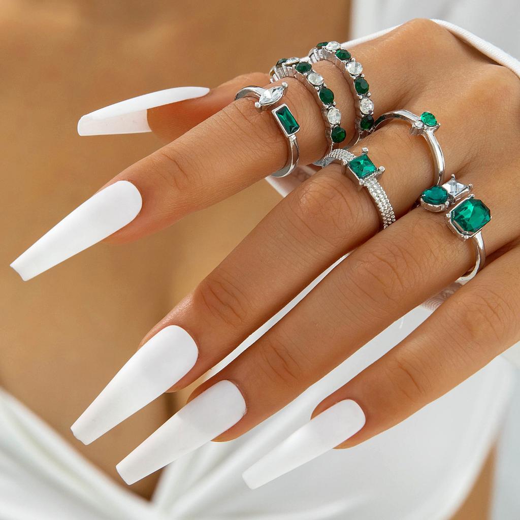 Jewelry, Colored Diamond Four-piece Ring Set, Geometric Imitation Diamond Set Ring Set
