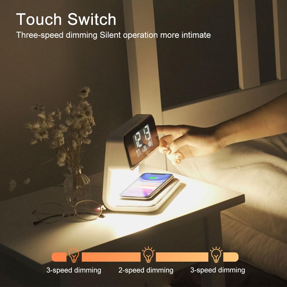 3 In 1 Night Light Touch Wireless Charger Night Lamp Dimmable Digital Alarm Clock Large Screen for Bedroom Dormitory