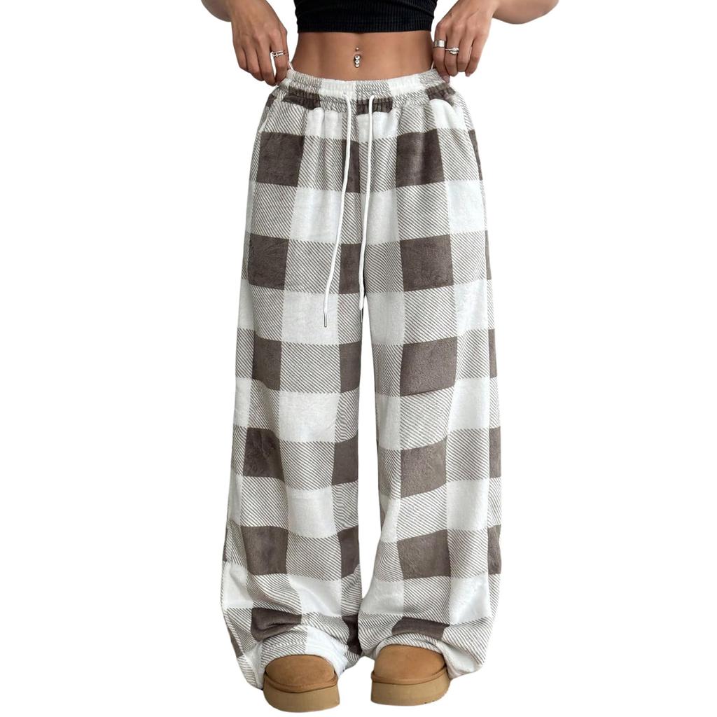 Women's Wide Leg Pants Elastic Drawstring Waist Pants Beach Vacation Casual Trousers With Pockets