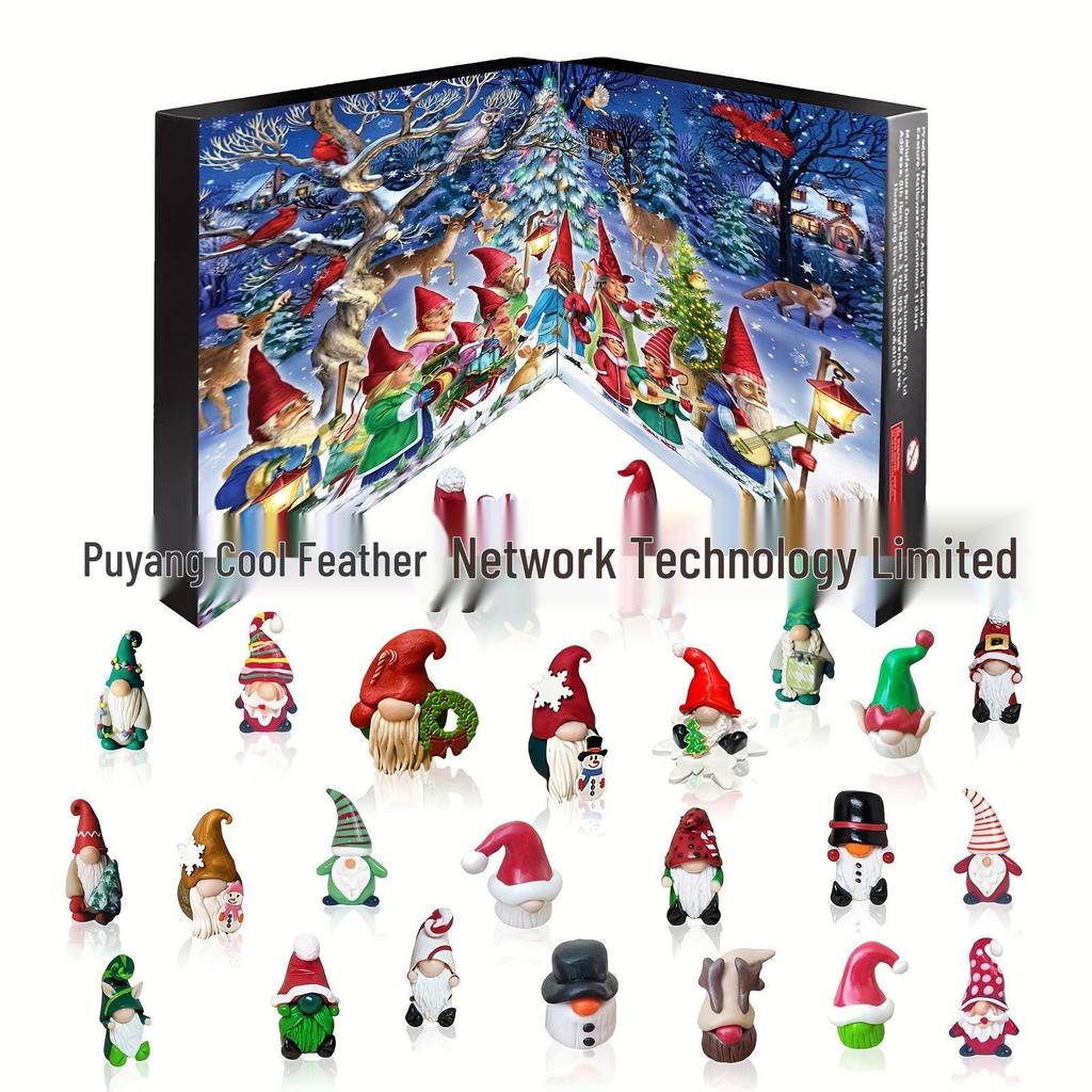 Cross-Border 24-Day Christmas Advent Calendar Resin Gnome Ornament Set