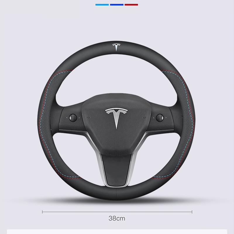 ANC1 For Tesla Model 3 Y S X 2017 2018 2019 2020 2021 2022 2023 2024 Car Steering Wheel Cover PU Leather Non-slip Auto Accessories