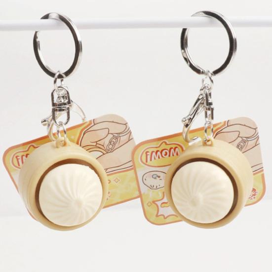 Creative Steamed Bun Keychain Squeeze Toy Soft Decompression Fidget Pendant with Popper Buttons