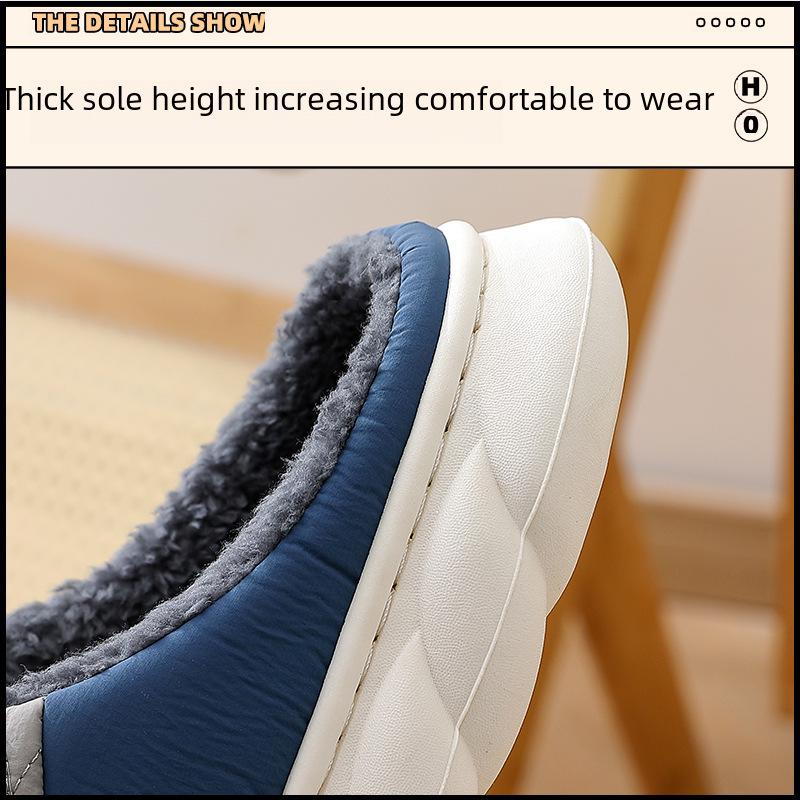 Men's Non-Slip Waterproof Indoor Fur Slippers - Warm, Thick-Soled, Cotton House Slippers