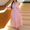 Women Elegant Solid Color High Waist Button Long Maxi Dress