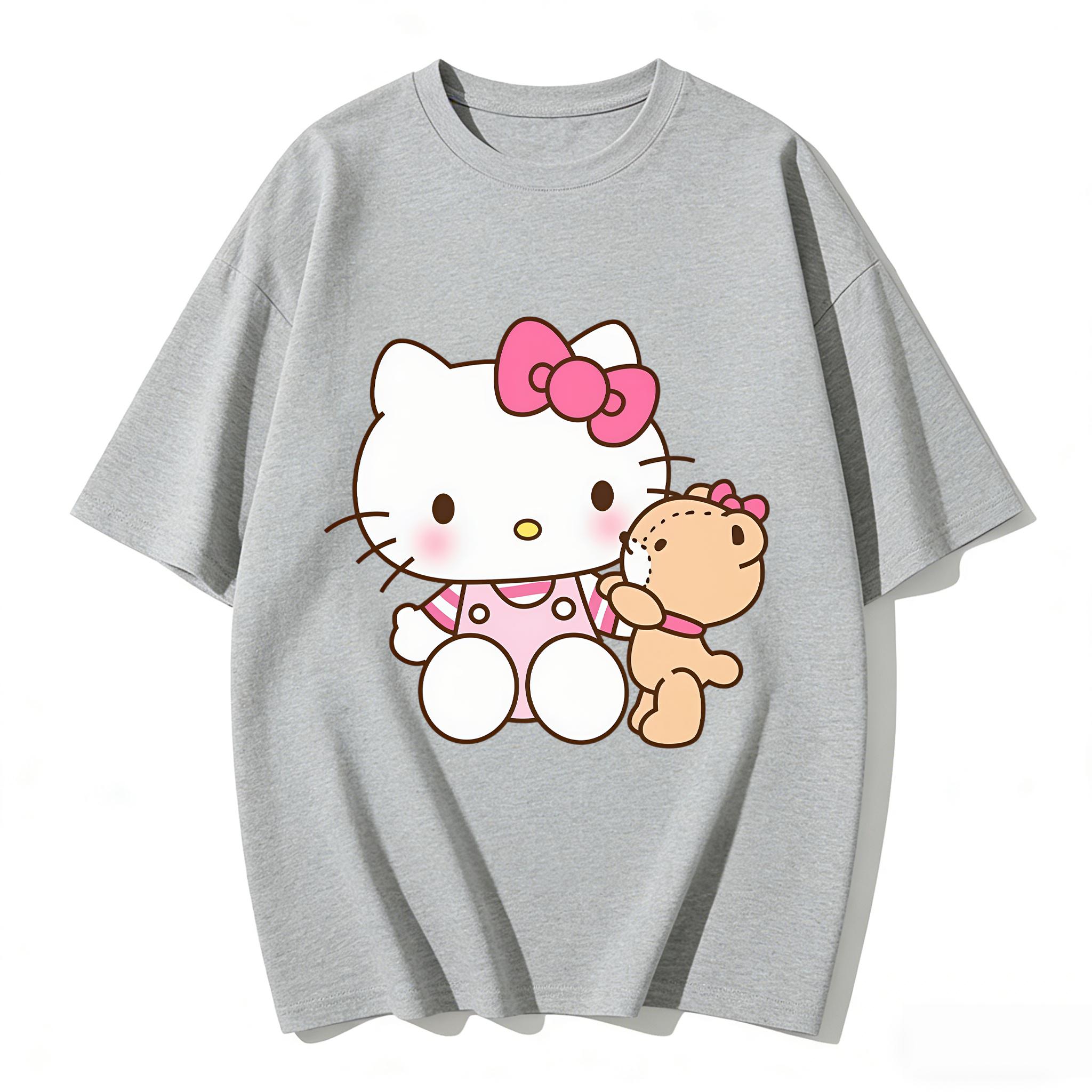 

2026 New Arrival Kawaii Kitty Tiny Chum Bear Print Couple T Shirts Casual Loose Family Matching Outfits Parentchild Tees Tops S