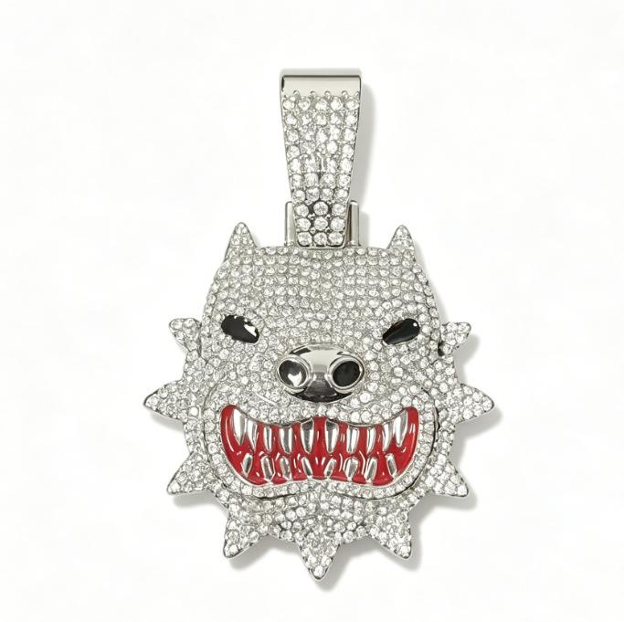 Hip Hop Diamond Pitbull Pendant Cuban Chain Alloy Full Diamond Trend Brand Accessories Personalized Men'S Street Rap Necklace