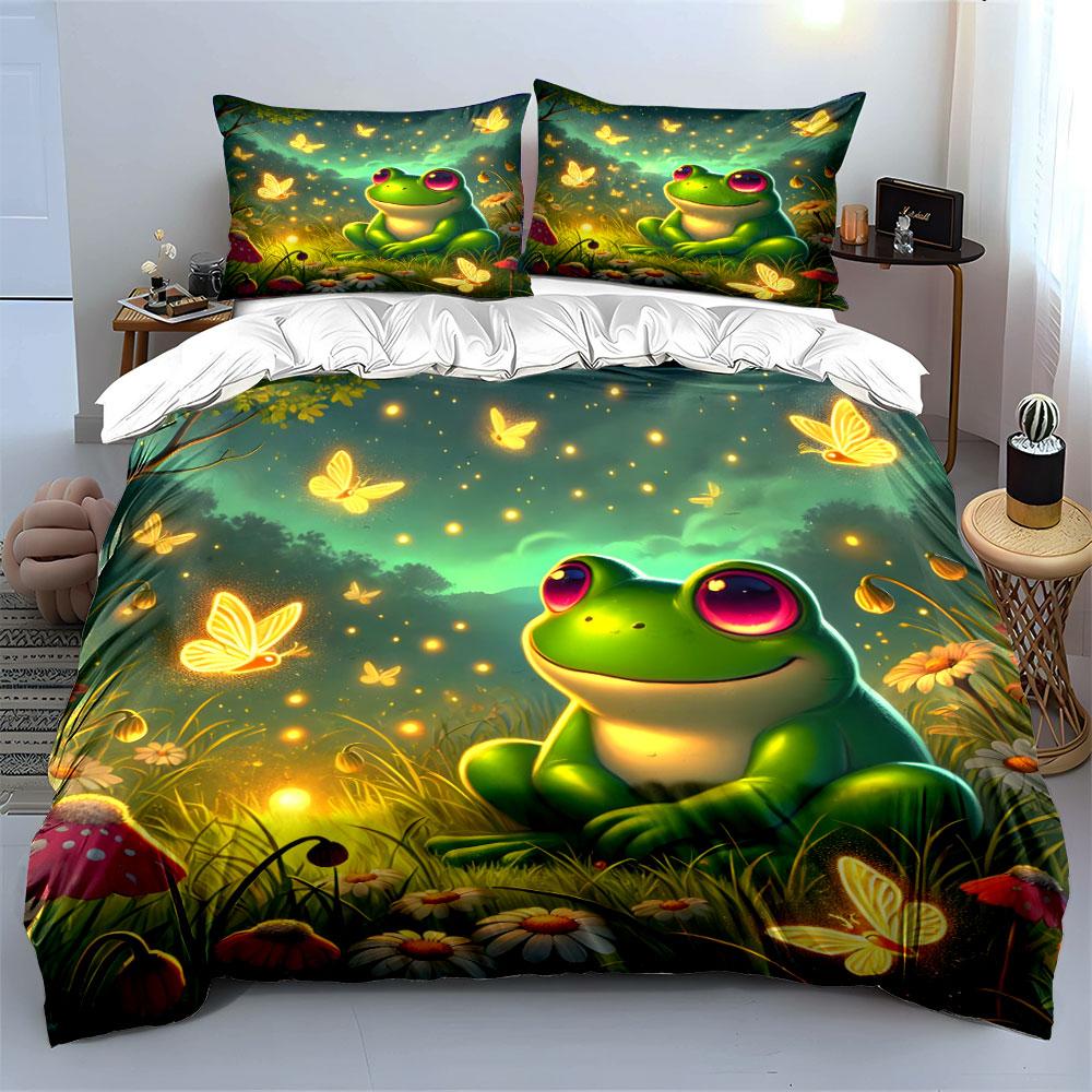 "Nature-Inspired Frog Night Light Set" kid's and adults' bedroom decor, Exquisite three-piece bedding set gift