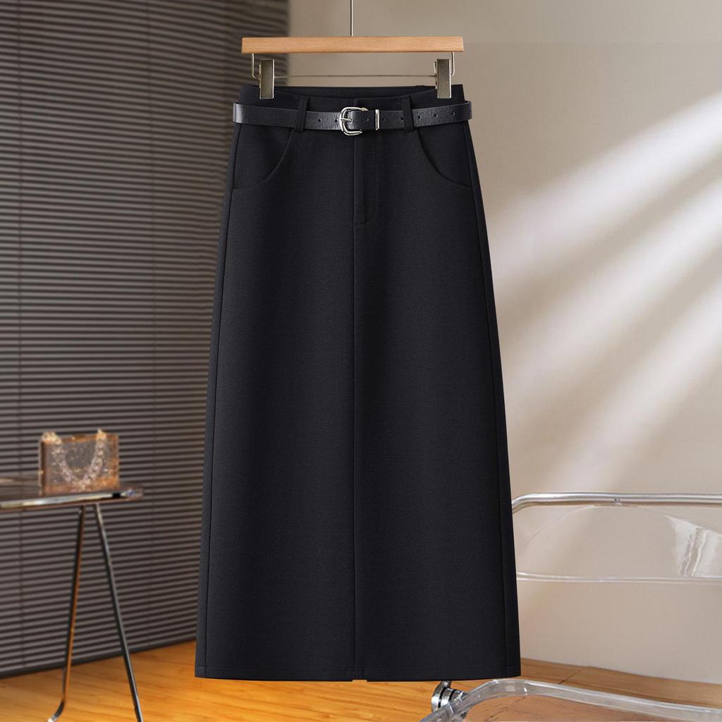 Women's Coffee Wool-Blend A-Line Skirt: High-Waisted, Slimming, Back Slit for Autumn/Winter 2025.