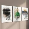 Set da 3 pezzi Stile Religione Islamica Arte Vintage Pittura ad Olio su Tela con Cornice in Legno Disegna Decorazione Murale Decorazioni per la Casa e la Stanza