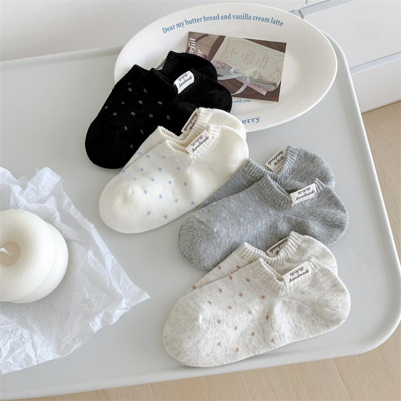 Cloth Label Polka Dot Boat Socks, Shallow Mouth Socks For Women, Not Off, And Invisible Short Socks, Polka Dot Boat Socks For Women
