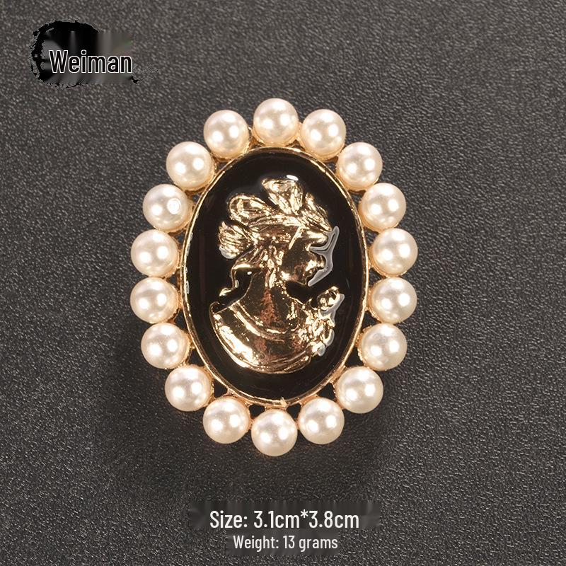 Retro European & American Pearl Brooch: Exaggerated Women's Portrait Pin for Sweaters & Coats