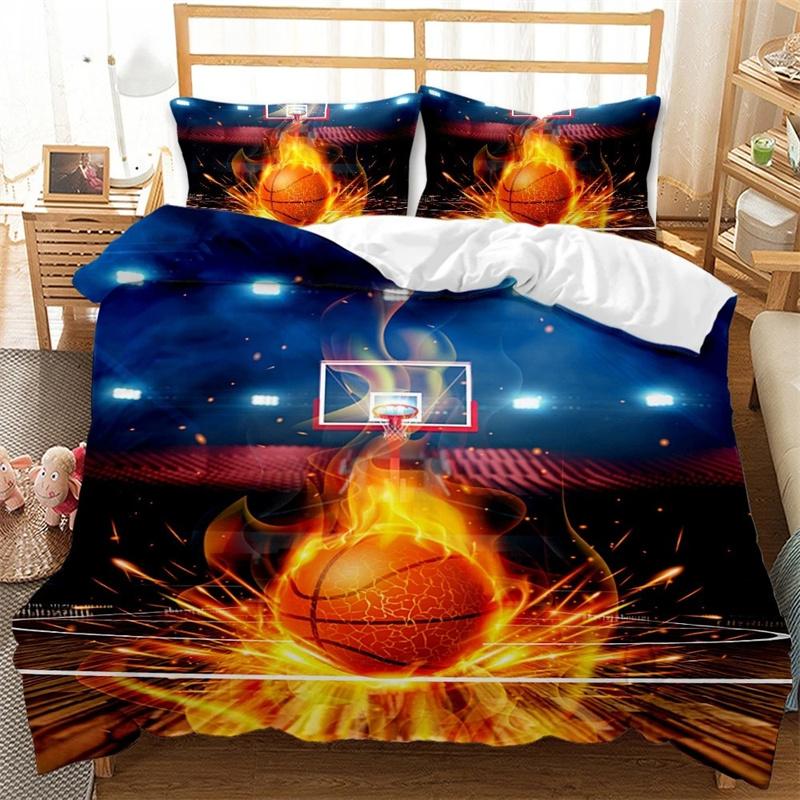 3D Król Królowa Poszwa na Kołdrę Motyw Sportowy Zestaw Pościeli Dla Dzieci Nastolatków Chłopców Gra w Piłkę Dekoracja Sypialni Miękka Poszwa na Kołdrę