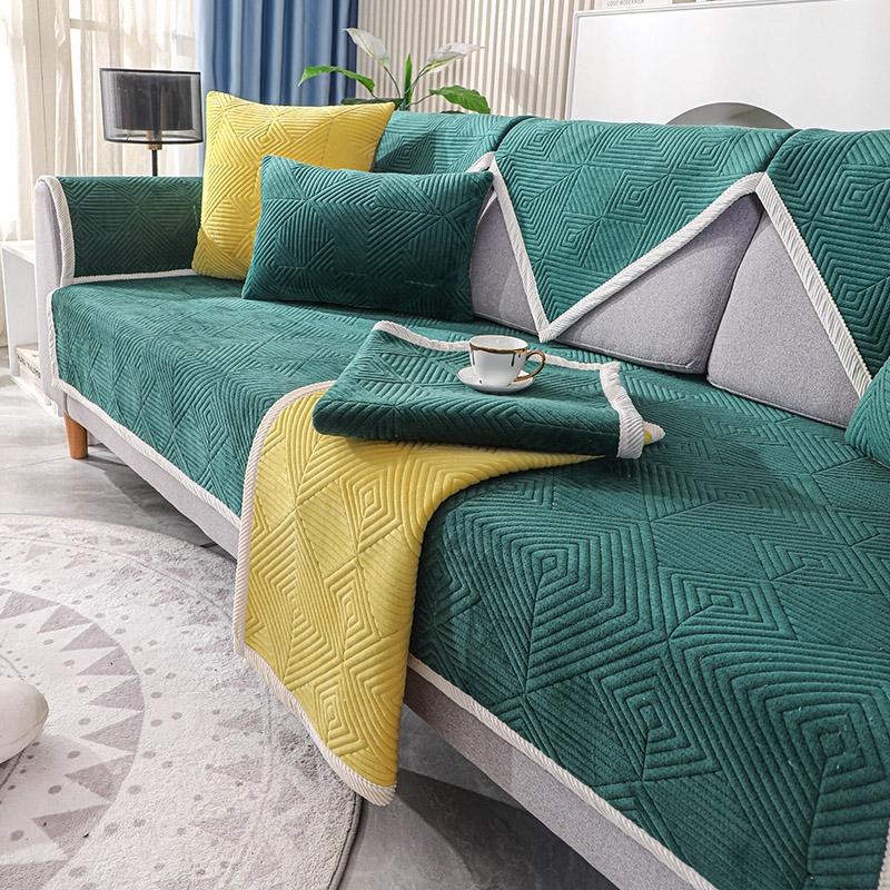 Samt Plaid Sofa Abdeckung Moderne Einfache Anti-Slip Sofa Kissen Handtuch Einfarbig Verdickung Universal Warme Plüsch Sofa Armlehne