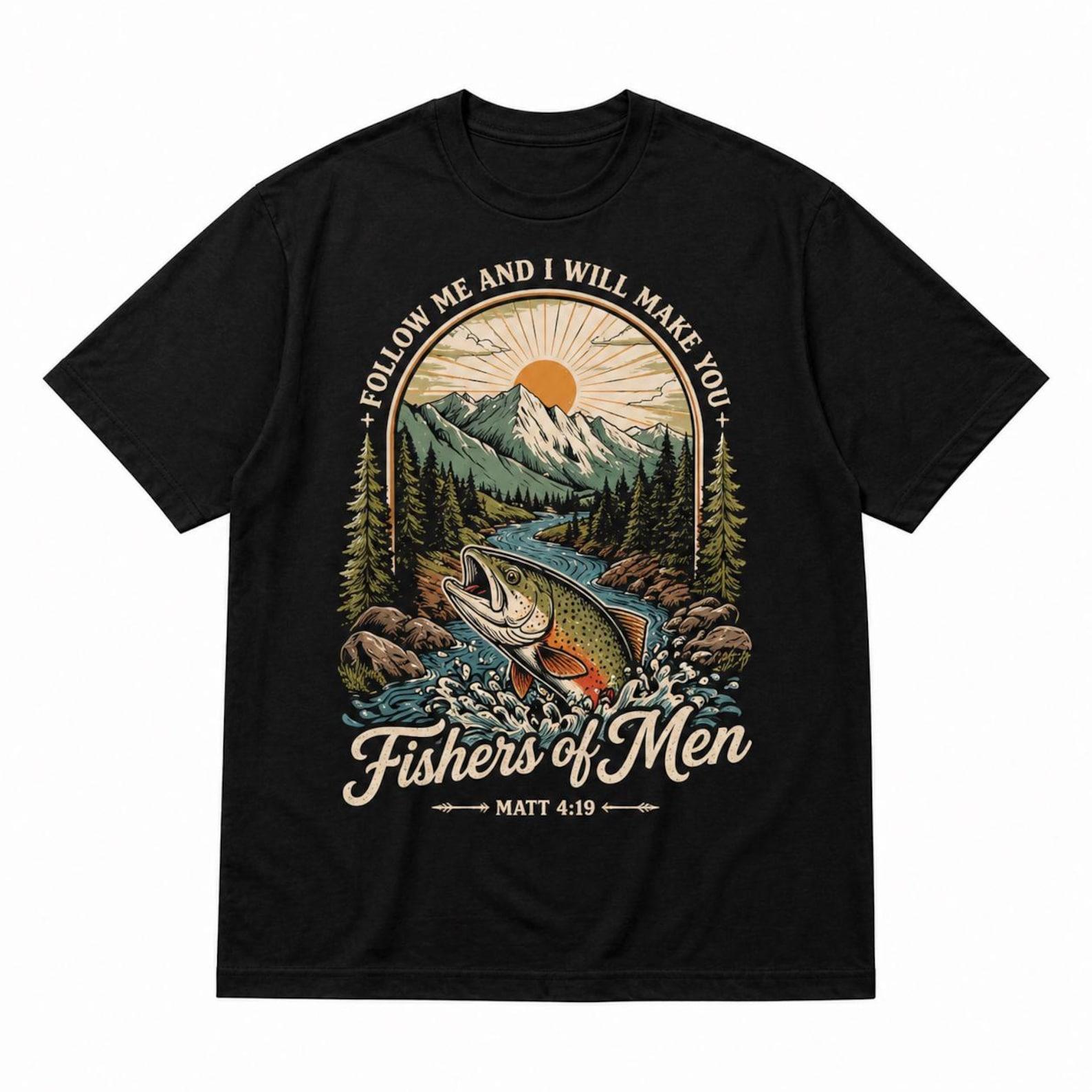 Fishers of Men T-Shirt, Matthew 4:19 Christian Fishing Tee 2XL