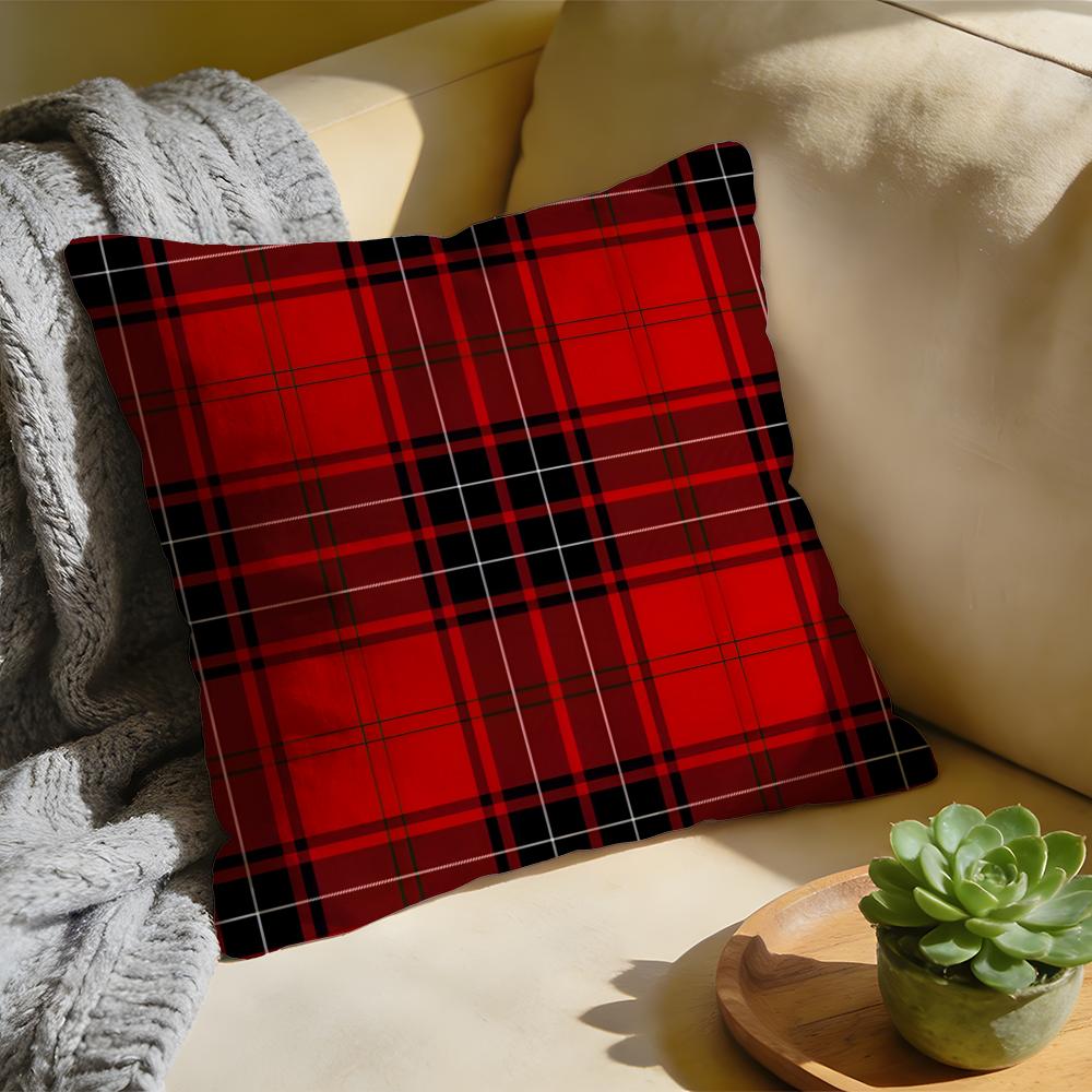 Cushion Cover Washed Linen Soft Breathable Decorative Case for Sofa Home Pillow Cover Nordic Scottish Pattern Tartan
