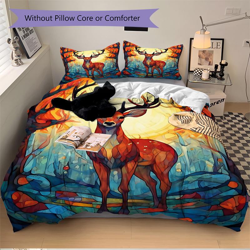 3pcs Bedding Set Deer Forest Includes 1 Comforter + 2 Pillowcases, Without Pillow Inserts, Soft Comfortable, Lightweight Breathable028