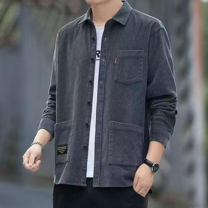 Men'S Corduroy Shirt New Spring And Autumn Loose Fit Versatile Long Sleeve Shirt Casual Workwear Top Jacket