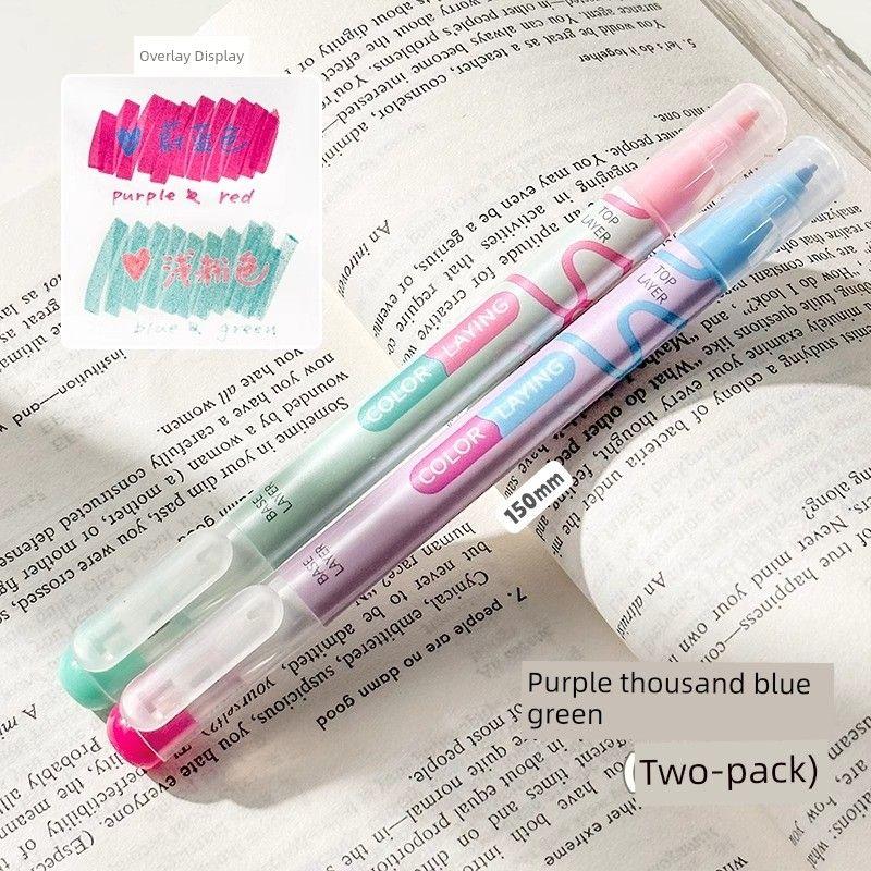 

Han Ku Color Overlay Fluorescent Pen 2 Generation New Color Students Use Color to Draw Key Points Marking Pen Good-looking Notebook Marker Purple + blue-green (two-pack)