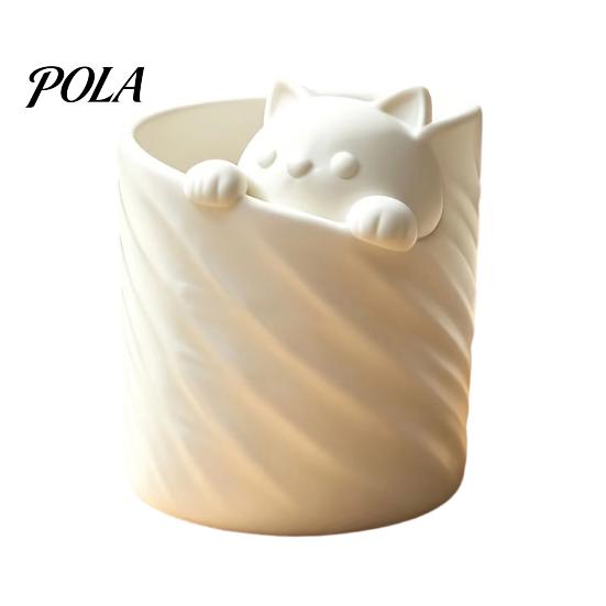 Pen Holder 3D Printed Holder, Cat Shape Large Capacity Hollow Barrel Desk Organizer for Pencils Gel Pens Makeup Brushes, Cute Girlish Decor