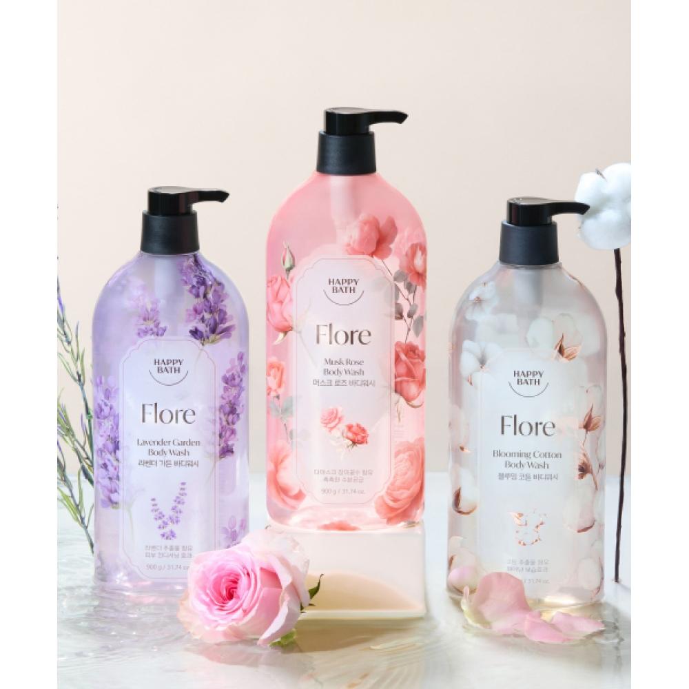 Happybath Large Capacity Flore Body Wash 900g 3 Pack  Musclose Lavender Garden Blooming Cotton 01 3 packs of musk rose