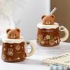 Korean version bear mug large capacity with lid straw creative cup cute coffee cup drinking cup gift box