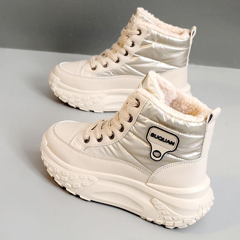 High Top Breathable and Non Slip Shoes for Autumn and Winter Women, Warm High Top with Plush Thick Sole, Height Increasing Cotton Shoes
