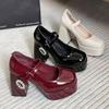 Round Head Retro French High-heeled Small Leather Shoes Women's 2025 New Summer Height Increase Versatile Mary Jane Shallow Mouth Single Shoes