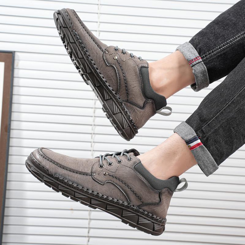 Men's Genuine Leather Casual Shoes Winter Plus Velvet Warm Ankle Boots Spring/ Autumn Men's Mid-cut Boots Mens Red Loafers