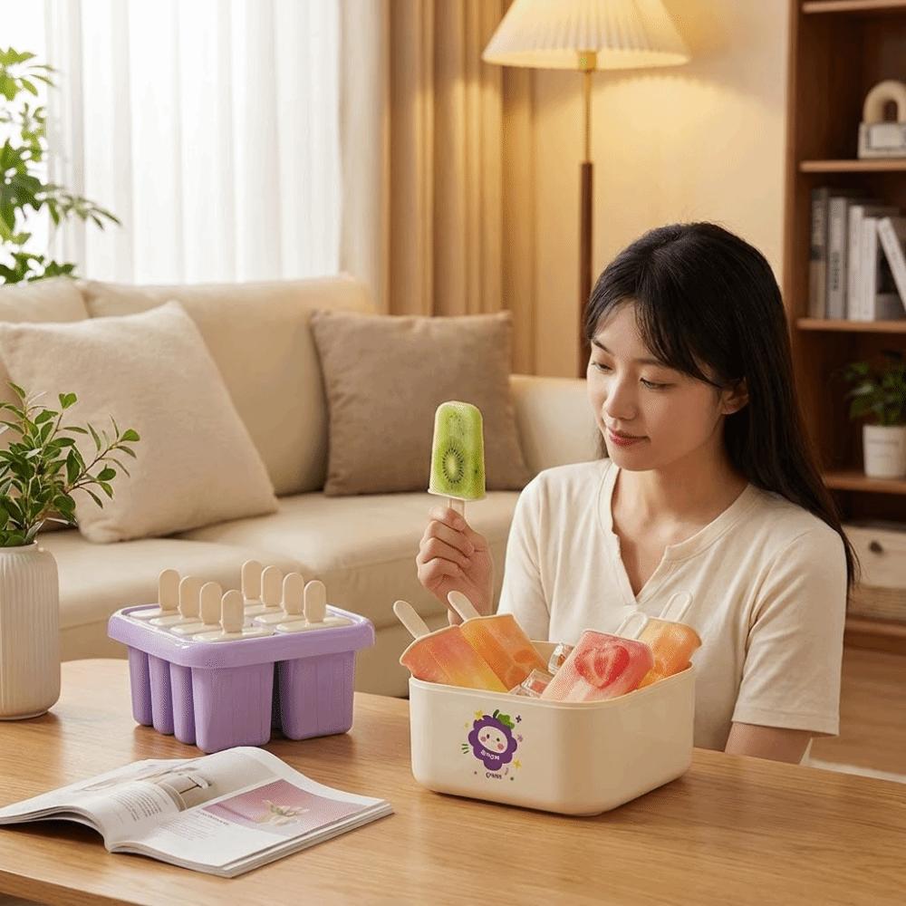 Cartoon Maker Ice Pop Trays 8 Grids Ice Pop Maker Food Grade Ice Cream Box Summer