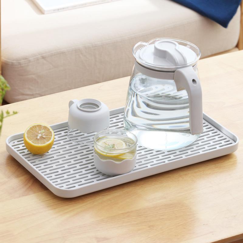 Cross-Border Household Tea Tray: Non-Slip Double-Layer Drain, Multi-Use Rectangular Plastic for Drinks & Fruits.