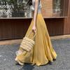 Damen Chiffon A-Linien Maxirock Hoher Bund Fließender Saum mit Eleganter Drapierung & Weiter Silhouette