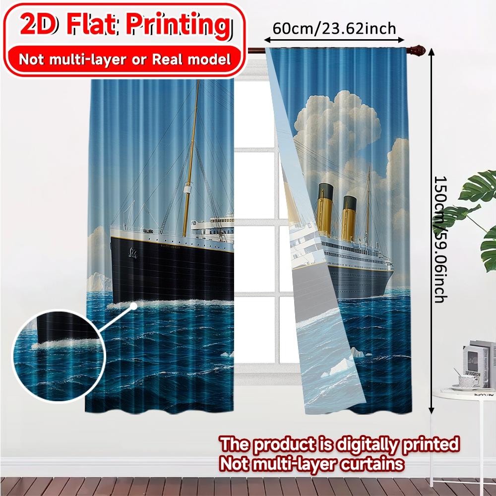 2D FLAT PRINTING 2pcs Curtains (Without Rod) Ocean Liner Amidst Icebergs Saint Patrick is Day holiday curtains with digital