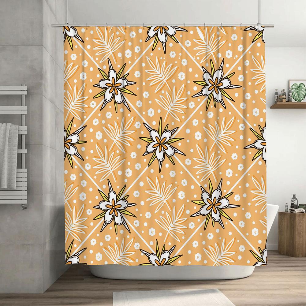Vintage Floral Shower Curtain With Geometric Patterns Rustic Decor For Bathrooms Removable Wall Stickers Easy Installation (Size