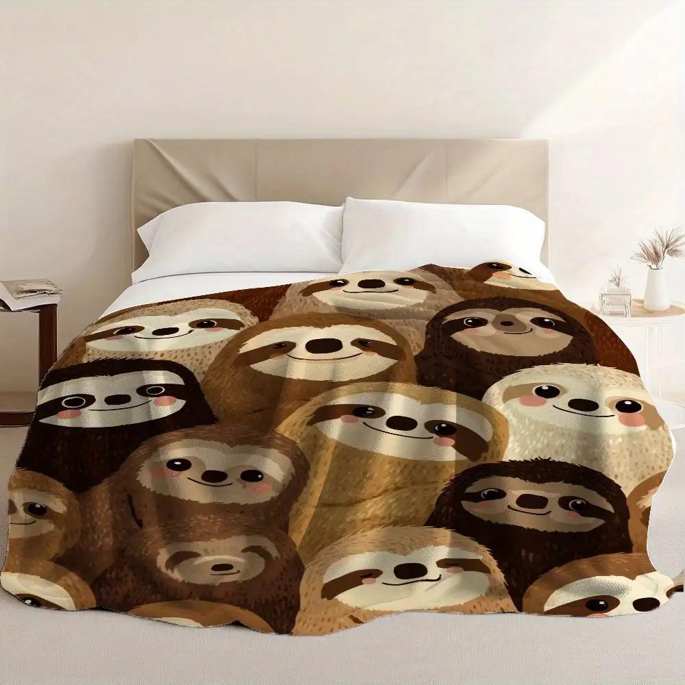Sloth Plush Blanket Soft All-Season Cozy Sloth Print Bedspread with Sloth Face Brown/Beige Tones CuteSloth Bedding or CouchThrow