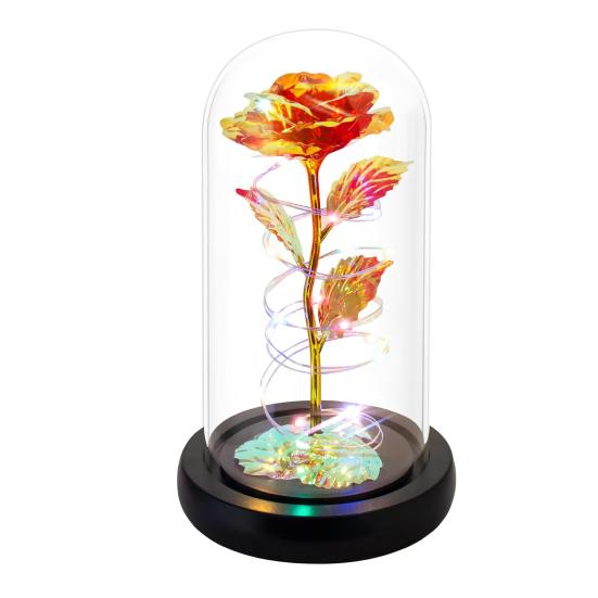 Eternal Rose In Dome with LED Light Romantic Light Up Artificial Rose Gift for Wife Girlfriend Grandma Anniversary Birthday Valentine's Day Holiday