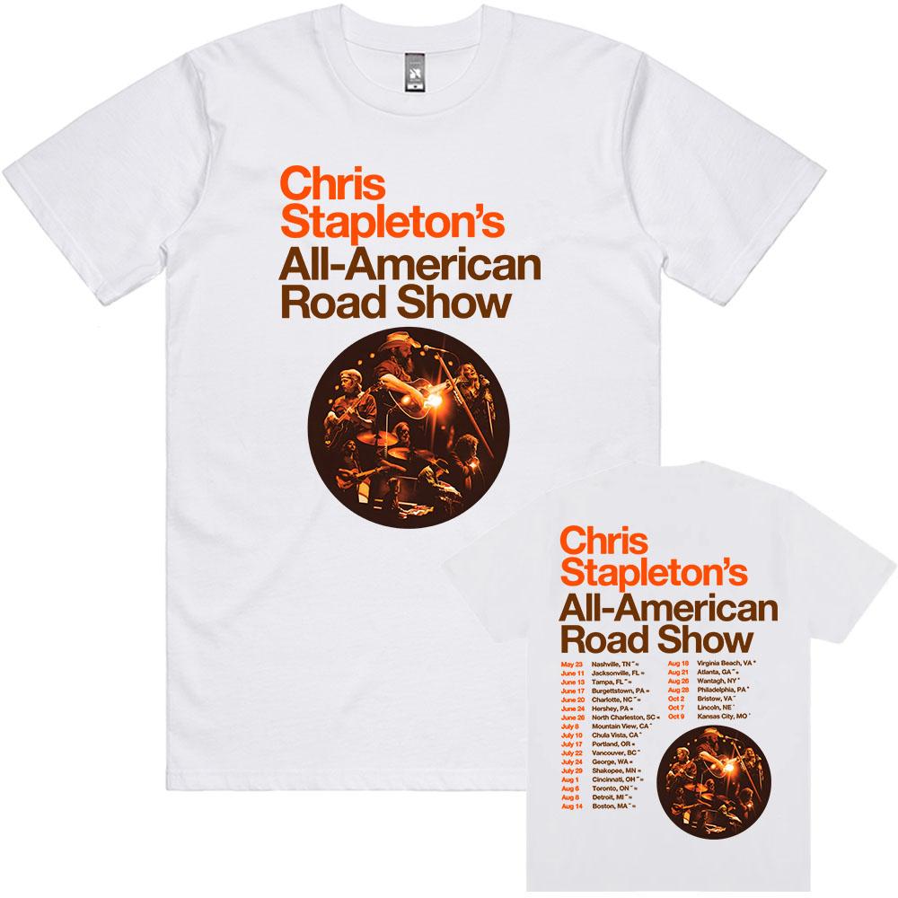 

All-American Road Show Tour 2026 T-shirt Band CHRIS STAPLETON Graphic Tshirts Unisex Streetwear Cotton Short Sleeve T Shirt S білий