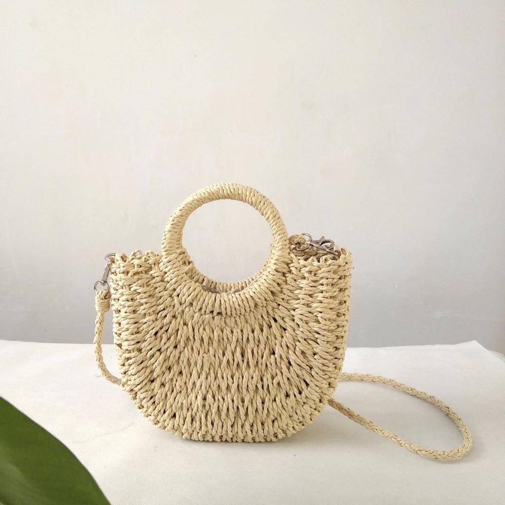Fashion Vegetable Basket Bag Shoulder Crossbody Rattan Accompaniment Straw Bag Handmade Weaving