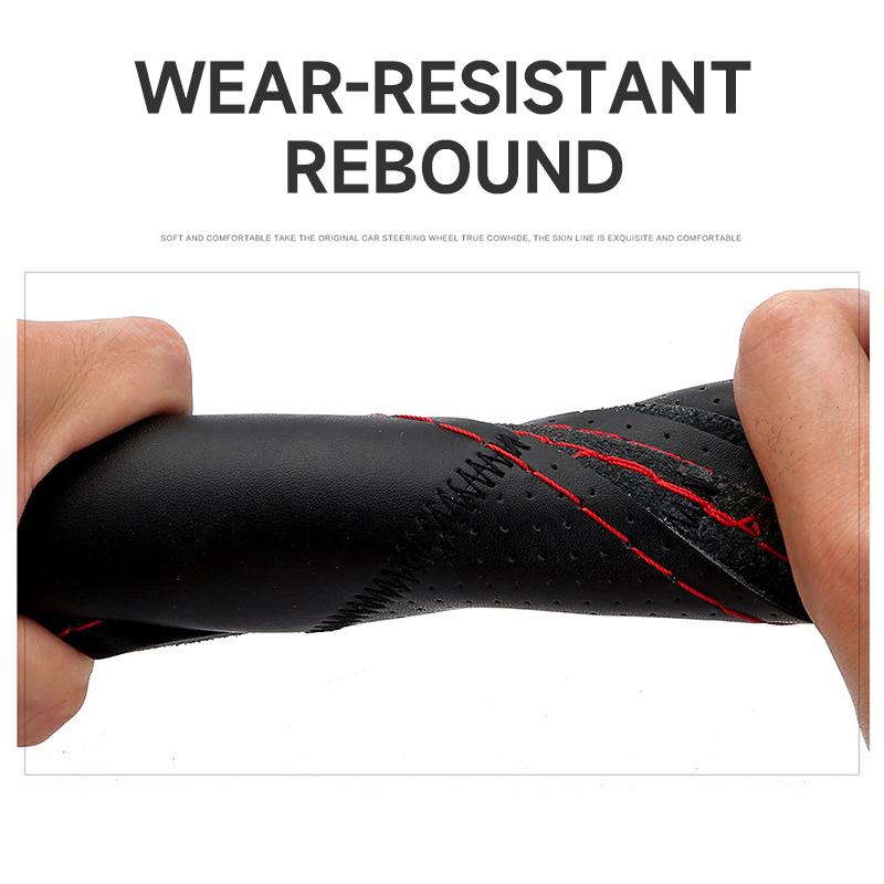 SEAMETAL Cowhide Steering Wheel Cover Soft Leather Steering Cover Wear-Resistant Anti Scratch Steer Wheel Protector for 37-39cm
