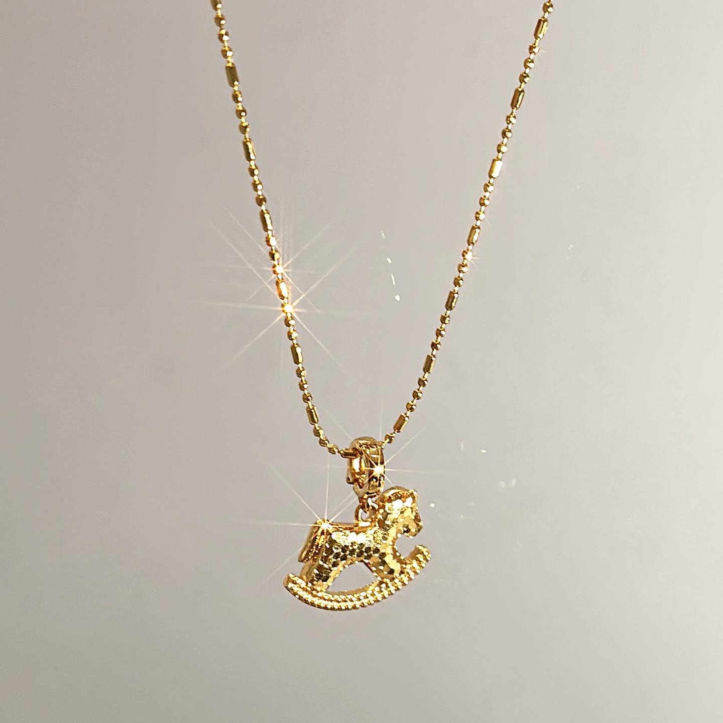 Золоченая подвеска-лошадь на шею - Ретро, Универсальная цепочка на ключицы с уникальным холодным стилем