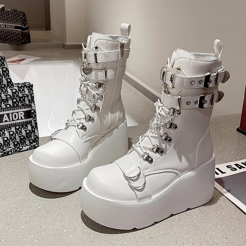 Black punk small thick-soled Martin boots women's 2025 new autumn height-increasing and thin British style short boots