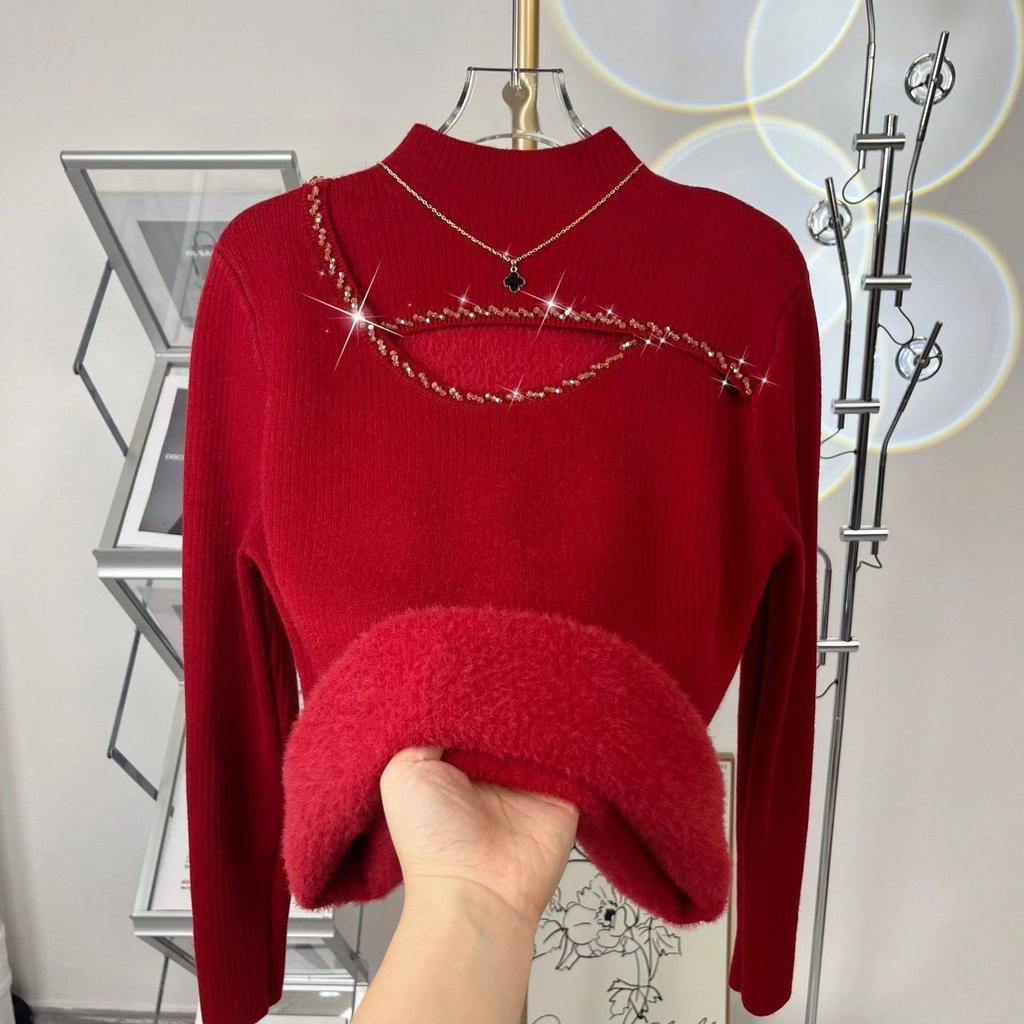 One Piece Sweater High Neck Autumn and Winter Hollow Knitting Base Design Thickened Top for Women