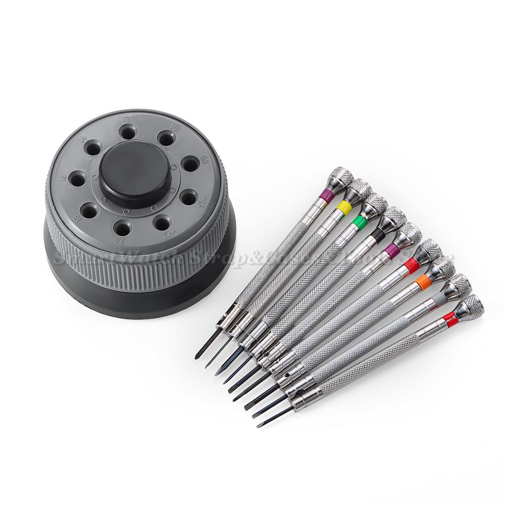 9pcs Precision Screwdrivers Set Watch Repair Tool with Rotating Base Stainless Steel Screwdriver for Watch and Glasses Repair