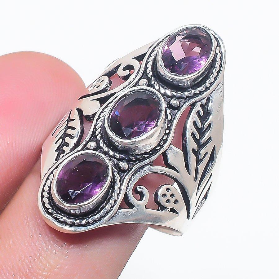

Natural Amethyst Gemstone Handmade 925 Sterling Silver Jewelry Ring Size 10 AR-15892